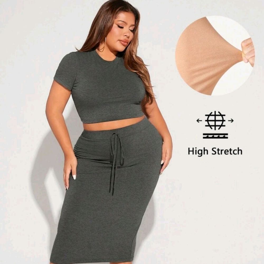 Shein 2xl Gray High Stretch Two-Piece Set